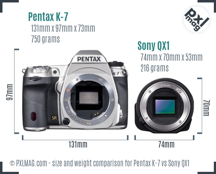 Pentax K-7 vs Sony QX1 size comparison Pentax K-7 vs Sony QX1 size comparison