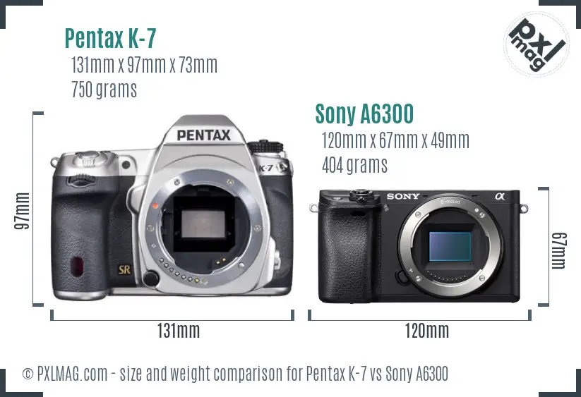 Pentax K-7 vs Sony A6300 size comparison