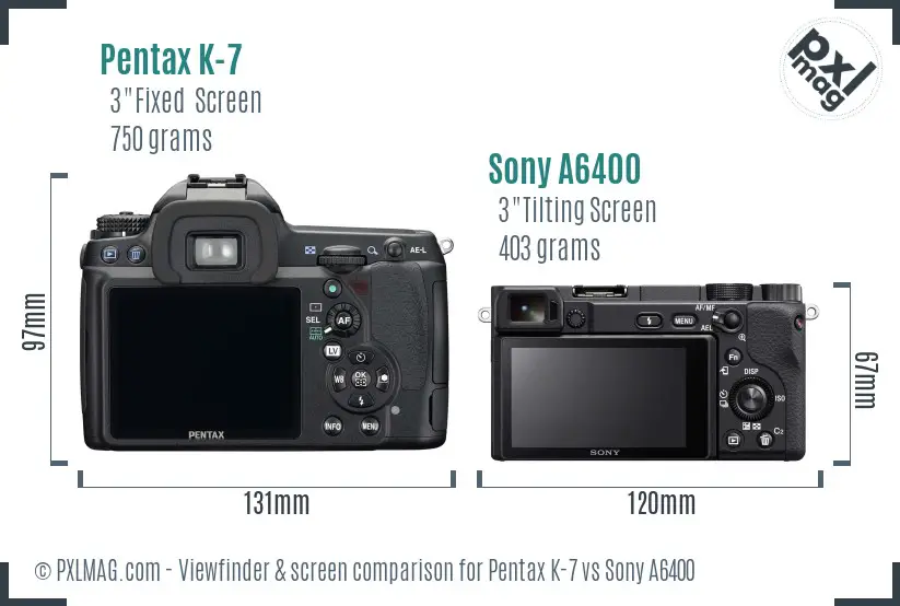 Pentax K-7 vs Sony A6400 Screen and Viewfinder comparison