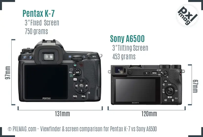 Pentax K-7 vs Sony A6500 Screen and Viewfinder comparison