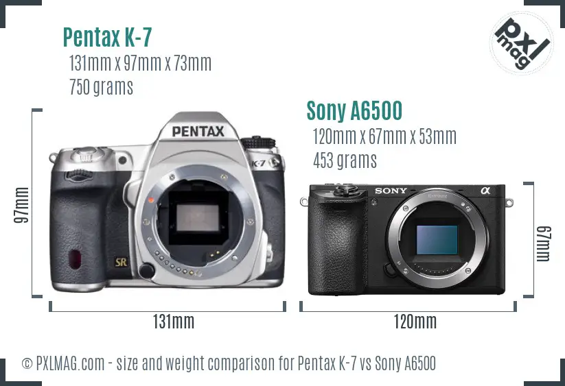Pentax K-7 vs Sony A6500 size comparison Pentax K-7 vs Sony A6500 size comparison