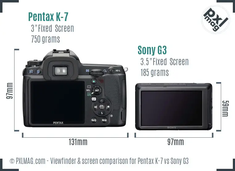 Pentax K-7 vs Sony G3 Screen and Viewfinder comparison