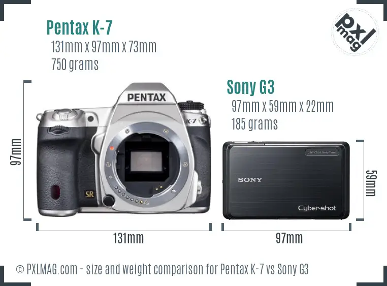 Pentax K-7 vs Sony G3 size comparison