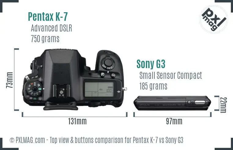 Pentax K-7 vs Sony G3 top view buttons comparison