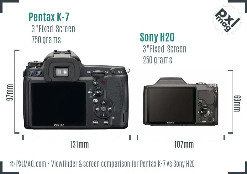 Pentax K-7 vs Sony H20 Screen and Viewfinder comparison