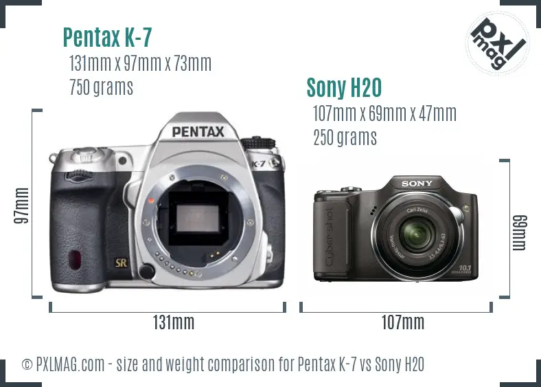 Pentax K-7 vs Sony H20 size comparison