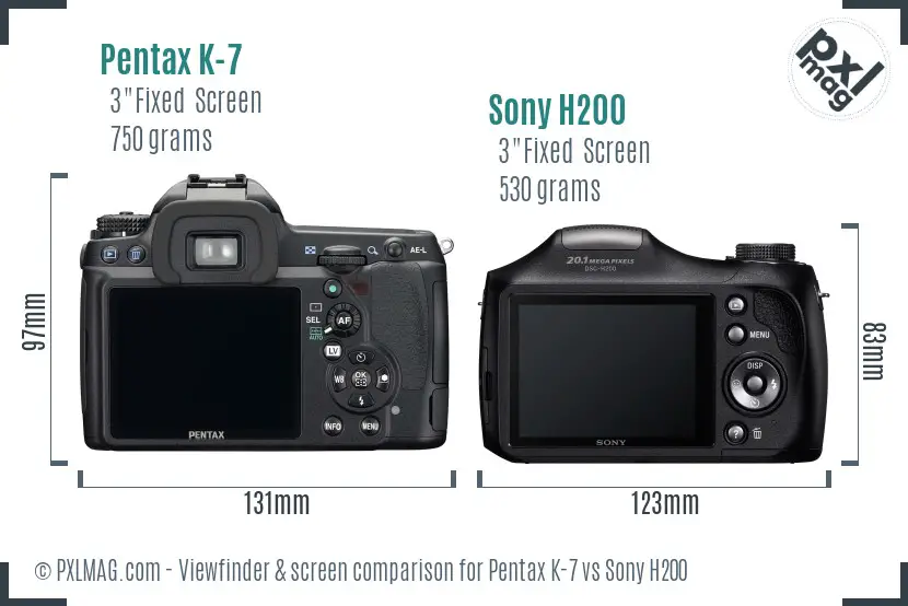 Pentax K-7 vs Sony H200 Screen and Viewfinder comparison