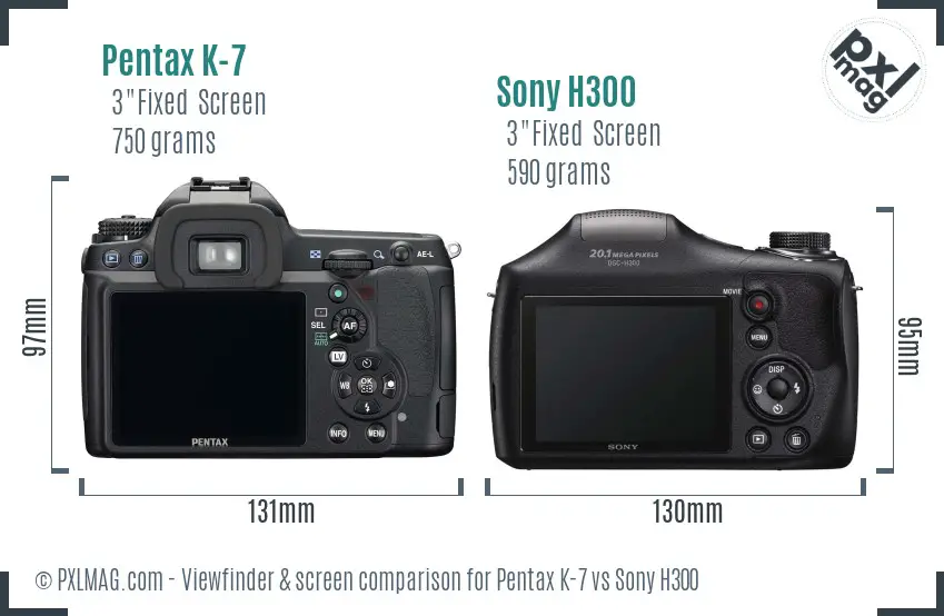 Pentax K-7 vs Sony H300 Screen and Viewfinder comparison