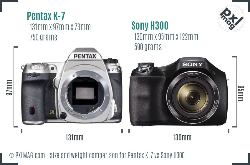 Pentax K-7 vs Sony H300 size comparison