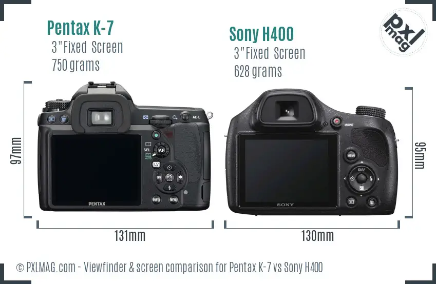 Pentax K-7 vs Sony H400 Screen and Viewfinder comparison