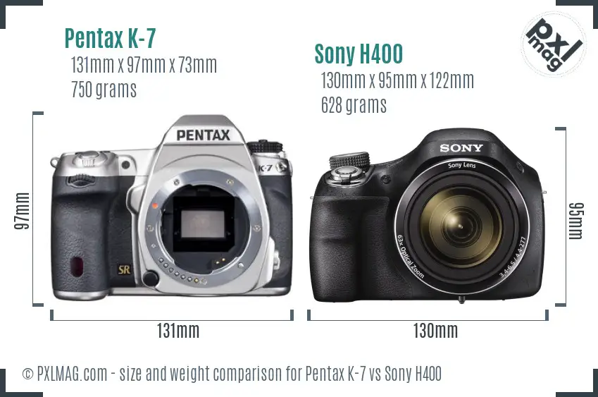 Pentax K-7 vs Sony H400 size comparison