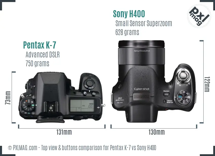 Pentax K-7 vs Sony H400 top view buttons comparison