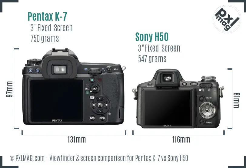 Pentax K-7 vs Sony H50 Screen and Viewfinder comparison