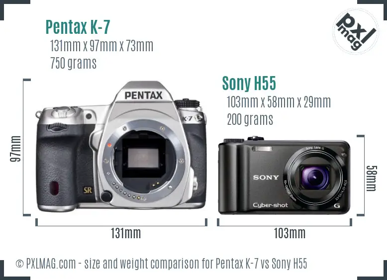 Pentax K-7 vs Sony H55 size comparison