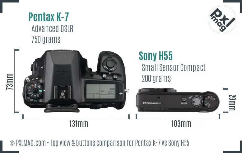 Pentax K-7 vs Sony H55 top view buttons comparison