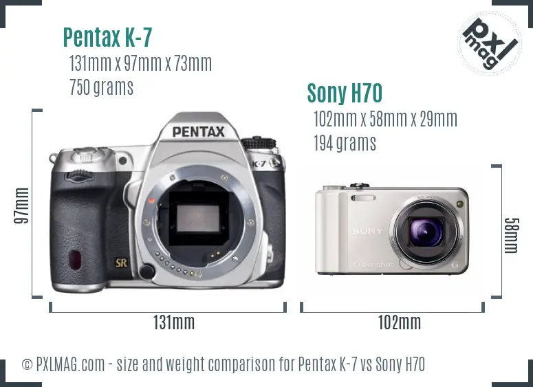Pentax K-7 vs Sony H70 size comparison Pentax K-7 vs Sony H70 size comparison