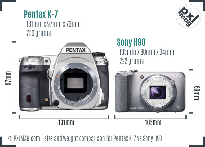 Pentax K-7 vs Sony H90 size comparison
