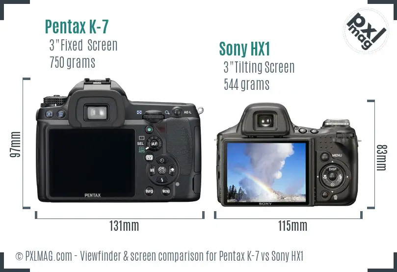 Pentax K-7 vs Sony HX1 Screen and Viewfinder comparison