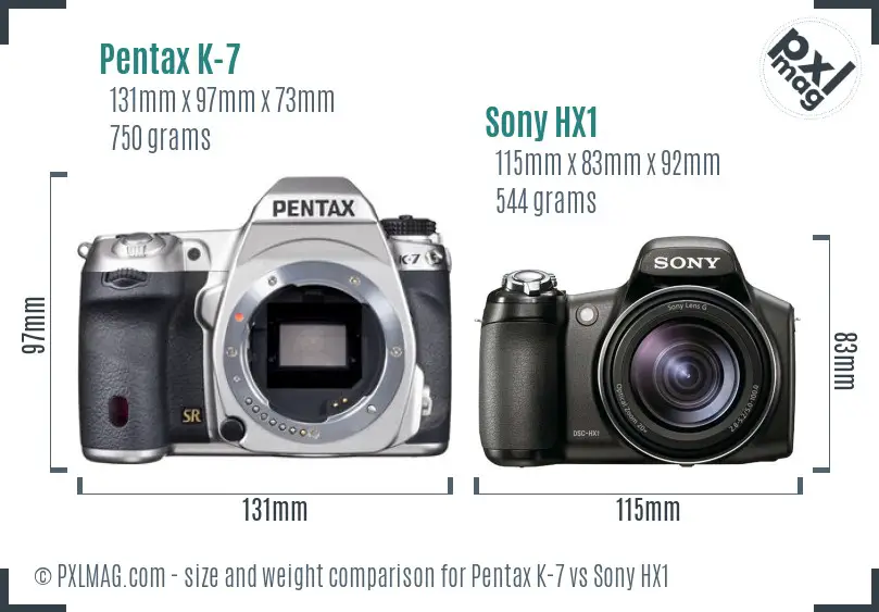 Pentax K-7 vs Sony HX1 size comparison