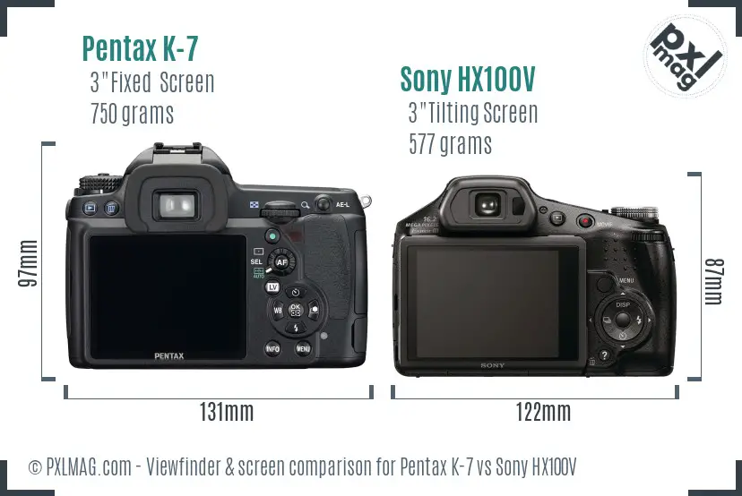 Pentax K-7 vs Sony HX100V Screen and Viewfinder comparison