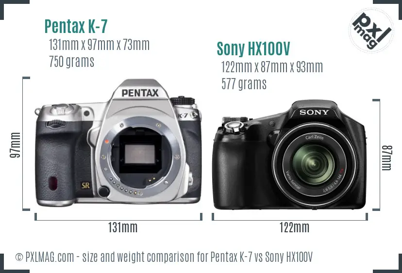 Pentax K-7 vs Sony HX100V size comparison