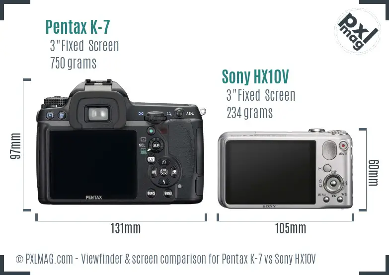 Pentax K-7 vs Sony HX10V Screen and Viewfinder comparison Pentax K-7 vs Sony HX10V Screen and Viewfinder comparison