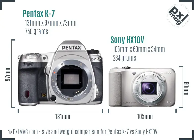 Pentax K-7 vs Sony HX10V size comparison Pentax K-7 vs Sony HX10V size comparison