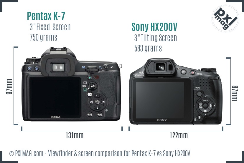 Pentax K-7 vs Sony HX200V Screen and Viewfinder comparison