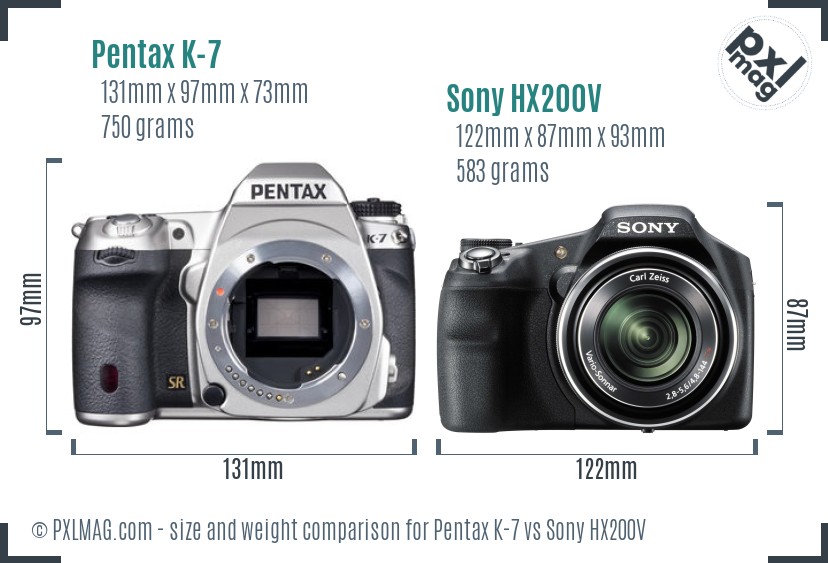 Pentax K-7 vs Sony HX200V size comparison