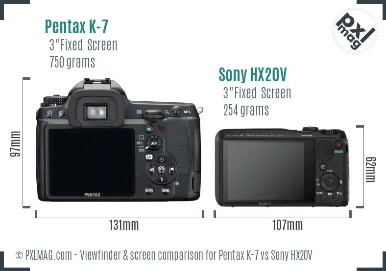 Pentax K-7 vs Sony HX20V Screen and Viewfinder comparison