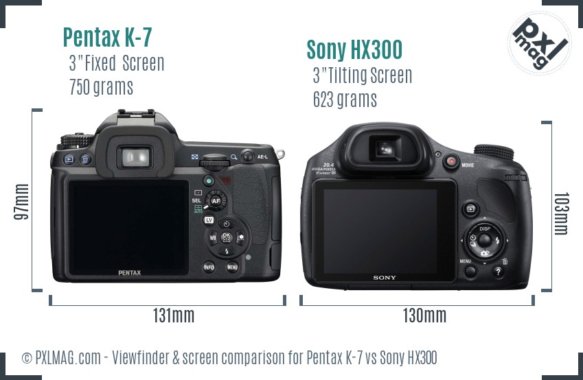 Pentax K-7 vs Sony HX300 Screen and Viewfinder comparison