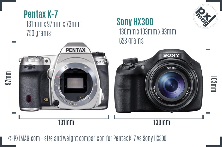 Pentax K-7 vs Sony HX300 size comparison