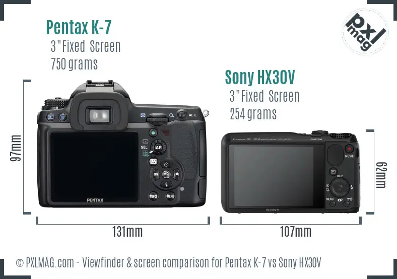 Pentax K-7 vs Sony HX30V Screen and Viewfinder comparison