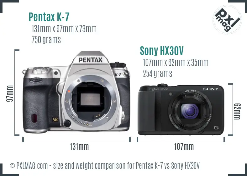 Pentax K-7 vs Sony HX30V size comparison