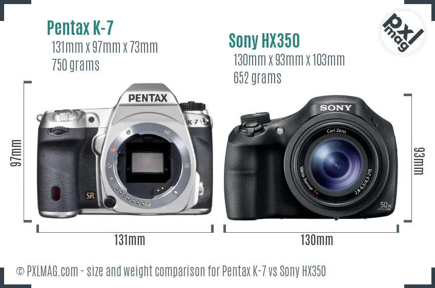 Pentax K-7 vs Sony HX350 size comparison Pentax K-7 vs Sony HX350 size comparison