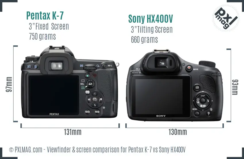 Pentax K-7 vs Sony HX400V Screen and Viewfinder comparison