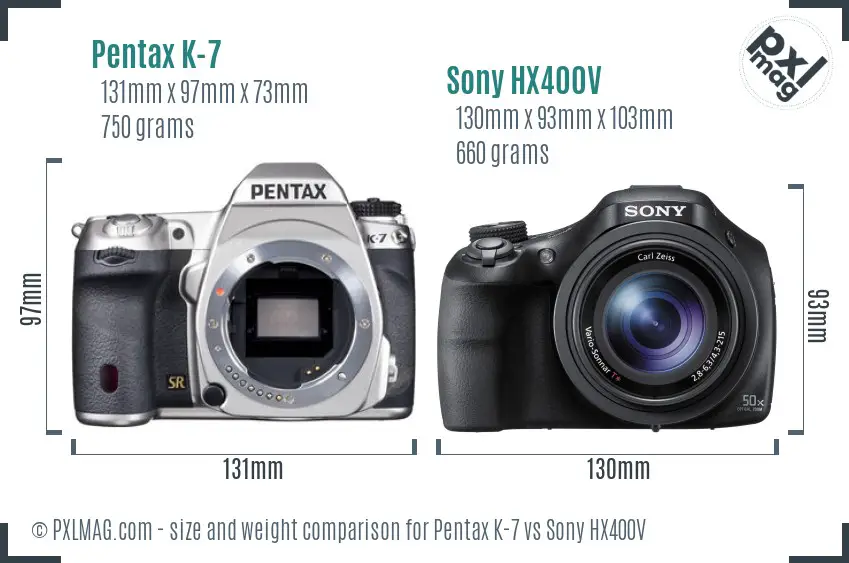 Pentax K-7 vs Sony HX400V size comparison