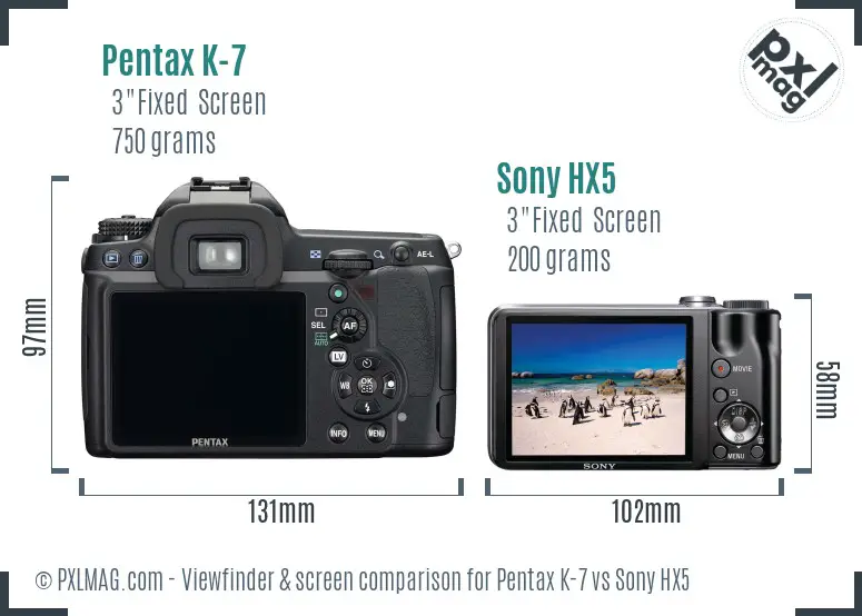 Pentax K-7 vs Sony HX5 Screen and Viewfinder comparison
