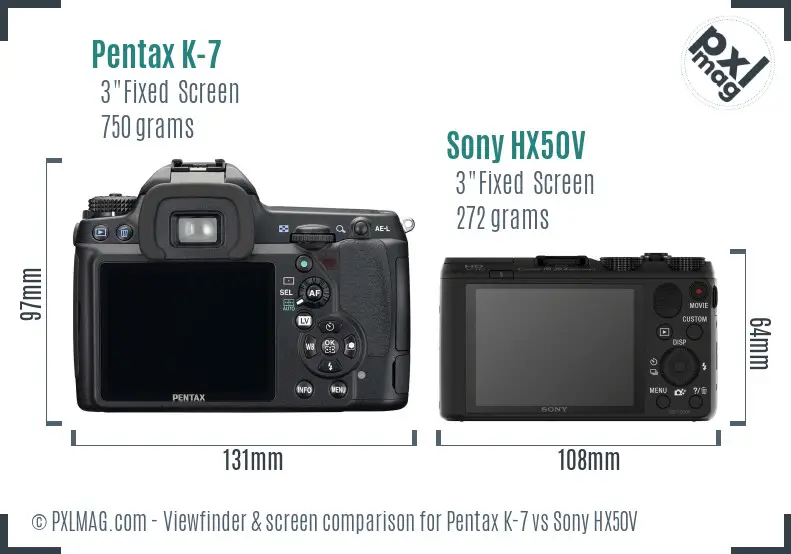 Pentax K-7 vs Sony HX50V Screen and Viewfinder comparison