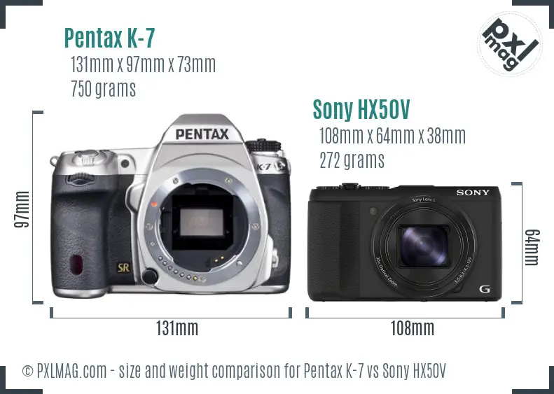 Pentax K-7 vs Sony HX50V size comparison