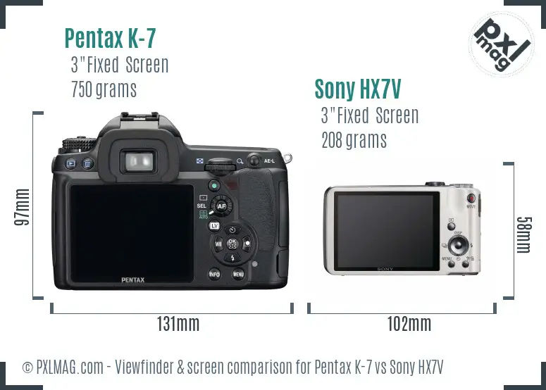 Pentax K-7 vs Sony HX7V Screen and Viewfinder comparison