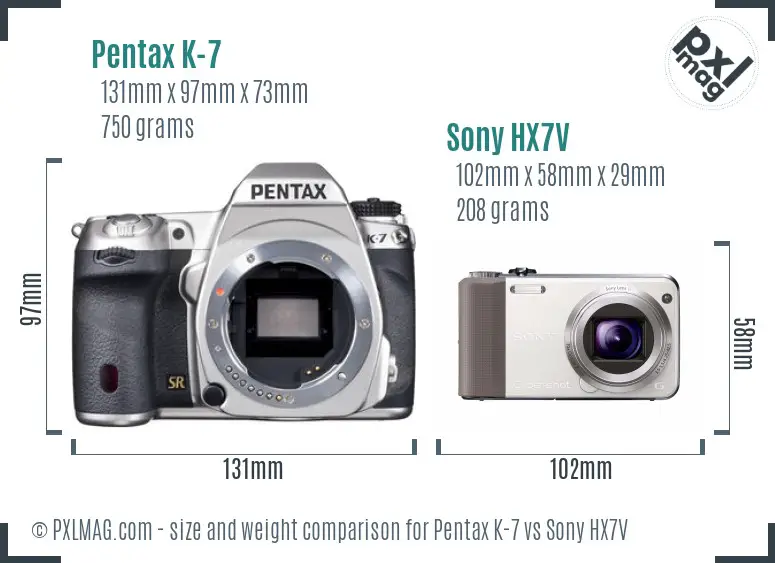 Pentax K-7 vs Sony HX7V size comparison