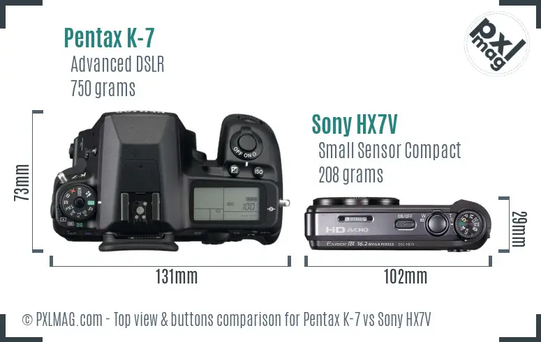 Pentax K-7 vs Sony HX7V top view buttons comparison