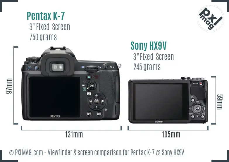 Pentax K-7 vs Sony HX9V Screen and Viewfinder comparison