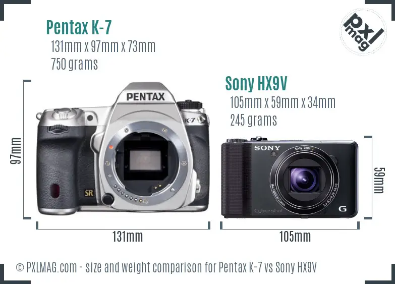 Pentax K-7 vs Sony HX9V size comparison