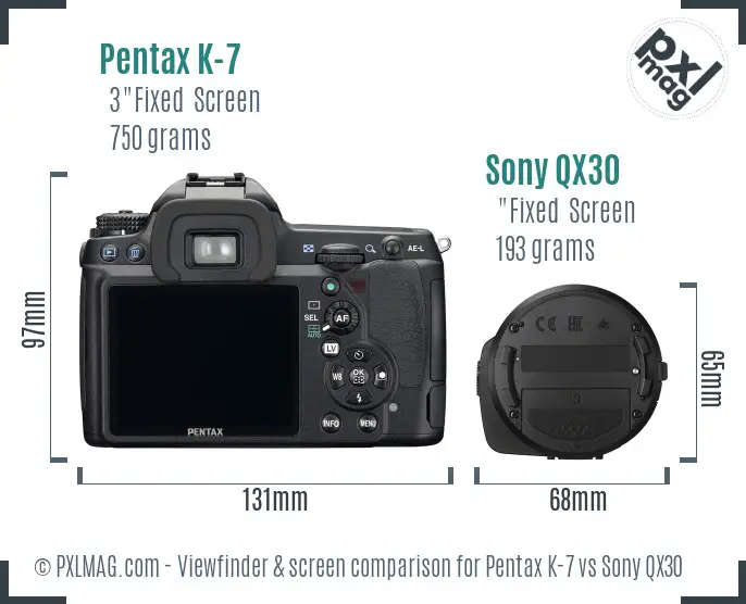 Pentax K-7 vs Sony QX30 Screen and Viewfinder comparison Pentax K-7 vs Sony QX30 Screen and Viewfinder comparison