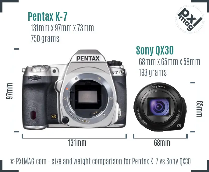 Pentax K-7 vs Sony QX30 size comparison Pentax K-7 vs Sony QX30 size comparison