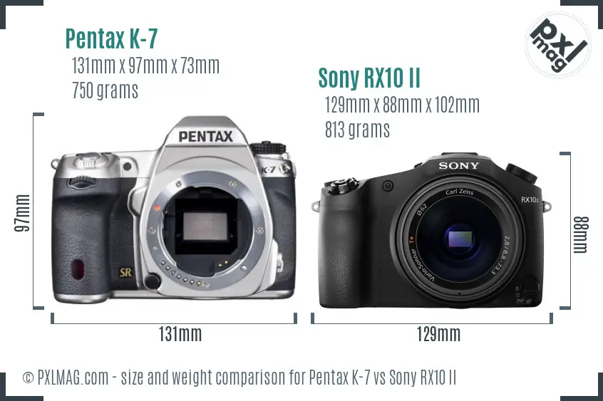 Pentax K-7 vs Sony RX10 II size comparison Pentax K-7 vs Sony RX10 II size comparison