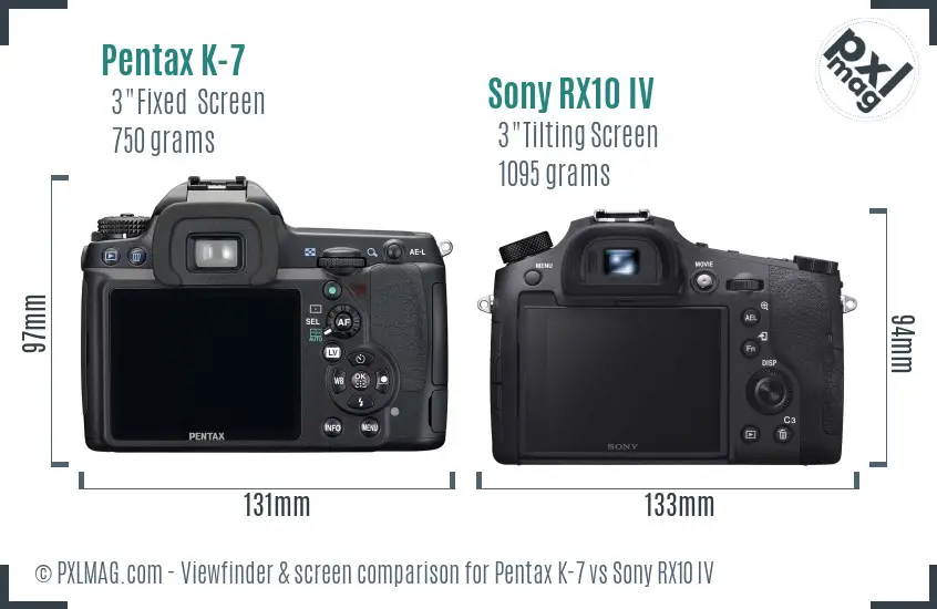 Pentax K-7 vs Sony RX10 IV Screen and Viewfinder comparison