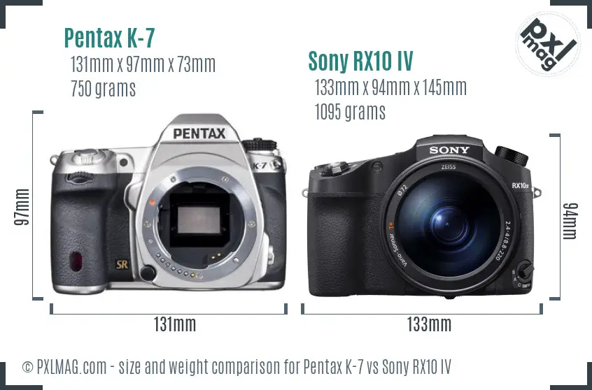Pentax K-7 vs Sony RX10 IV size comparison
